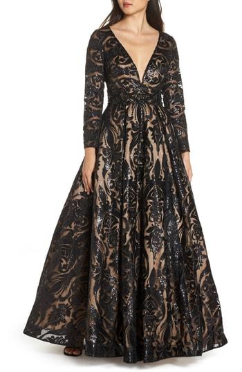 Women's Mac Duggal Sequin Burnout Paisley Ballgown