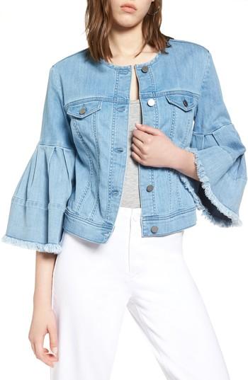 Petite Women's Halogen Bell Sleeve Denim Jacket, Size P - Blue