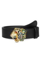 Women's Gucci Crystal Tiger Head Leather Belt - Nero/ Multi