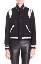 Women's Saint Laurent 'teddy' White Leather Trim Bomber Jacket Us / 34 Fr - Beige