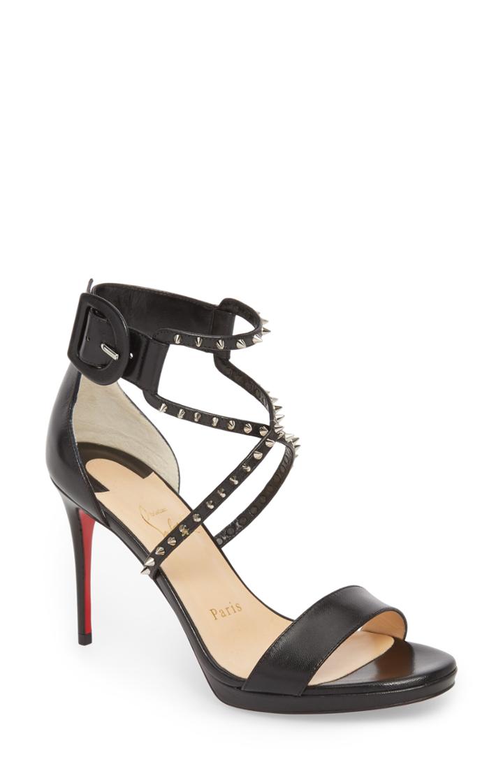 Women's Christian Louboutin Choca Lux Spiked Sandal .5us / 35.5eu - Black