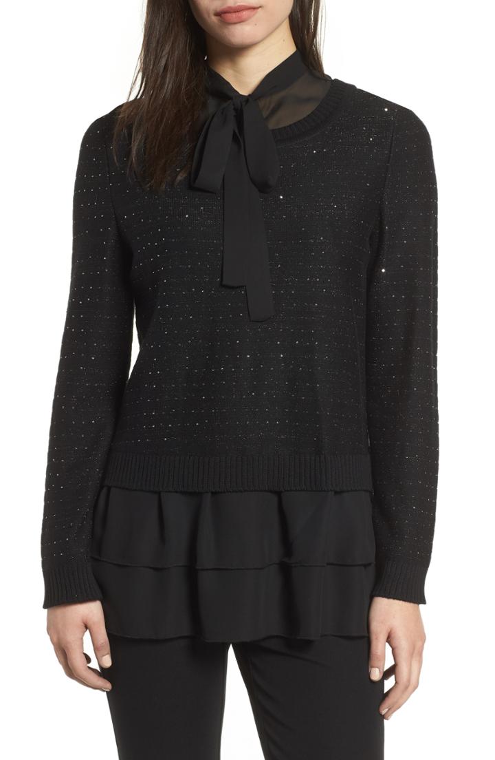 Women's Ming Wang Ruffle Tunic Sweater