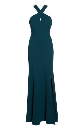 Women's Jenny Yoo Kayleigh Cross Front Crepe Knit Gown - Blue
