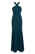 Women's Jenny Yoo Kayleigh Cross Front Crepe Knit Gown - Blue