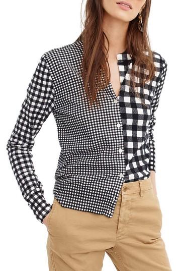 Women's J.crew Jackie Mix Check Cotton Blend Cardigan, Size - Black