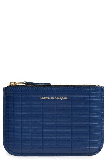 Men's Comme Des Garcons Brick Line Embossed Leather Zip Pouch - Blue
