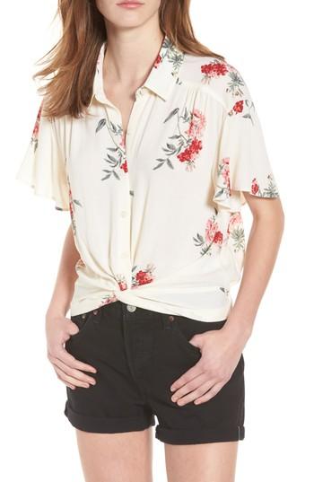 Women's Bp. Floral Twist Hem Top, Size - Ivory