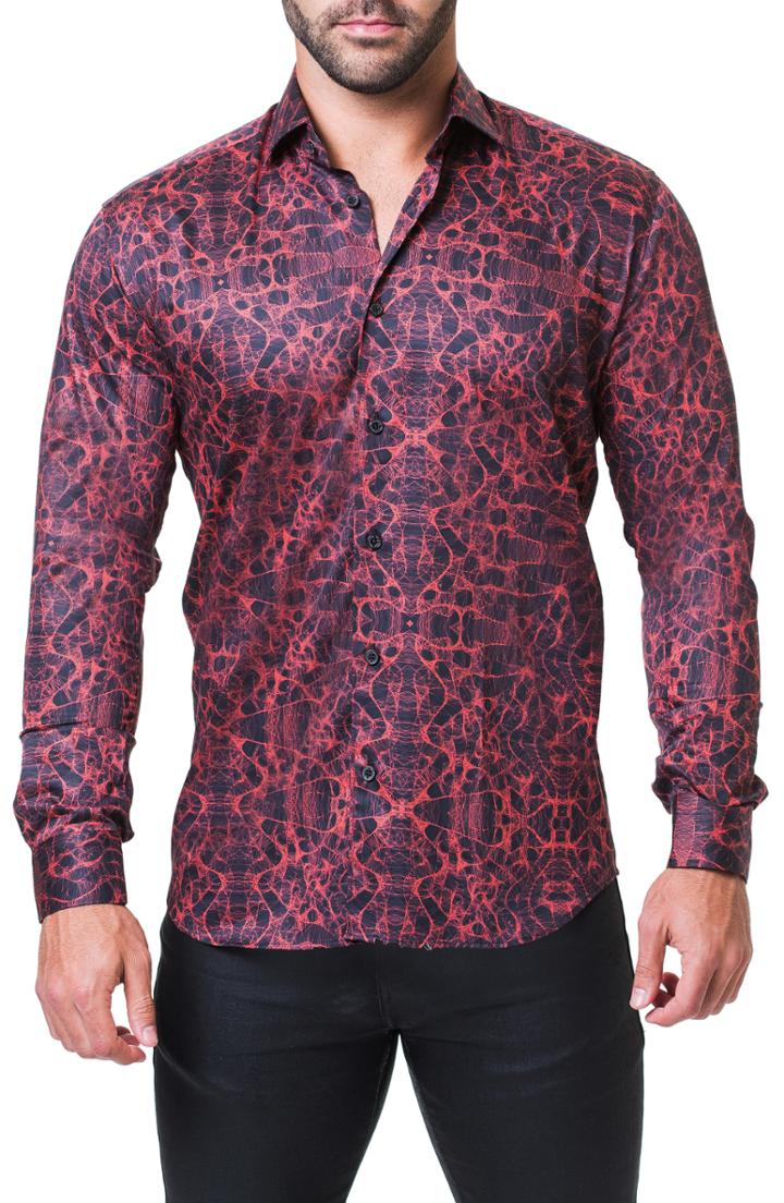 Men's Maceoo Fibonacci Motif Print Sport Shirt - Red