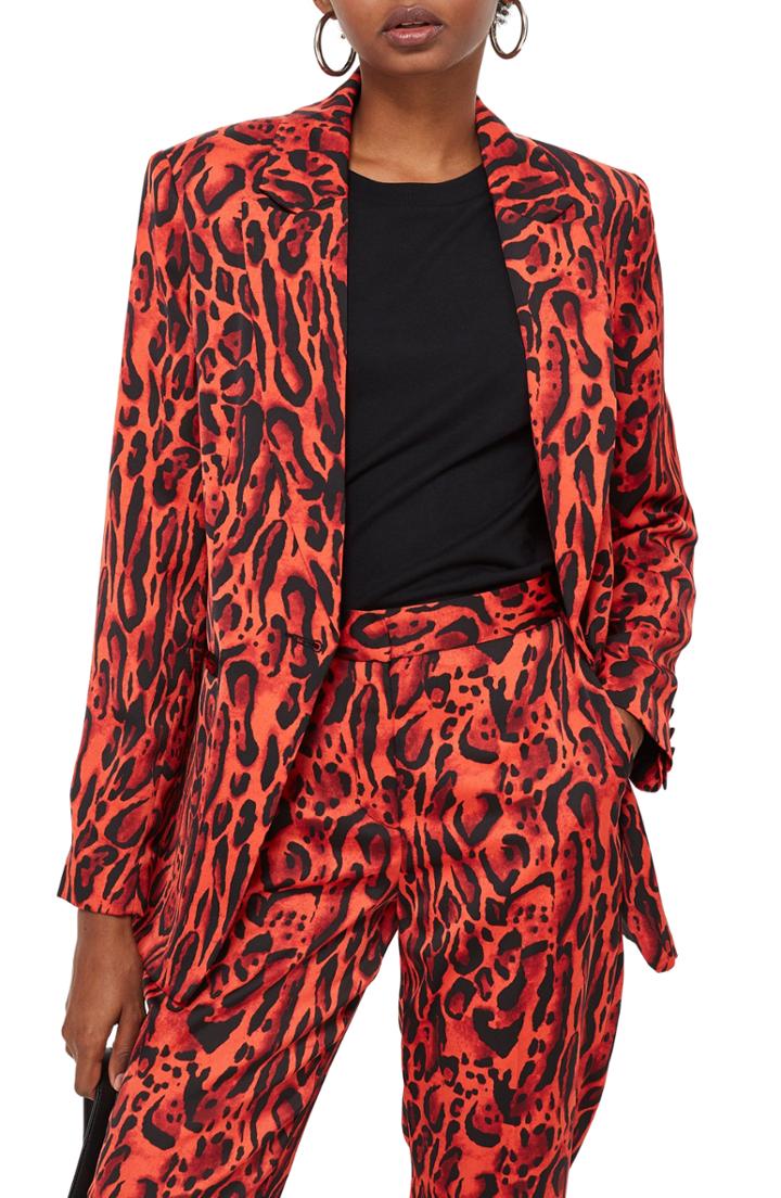 Women's Topshop Leopard Print Suit Jacket Us (fits Like 2-4) - Red