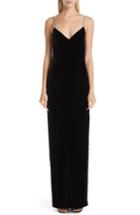 Women's Monique Lhuillier Crystal Strap Velvet Column Gown - Black