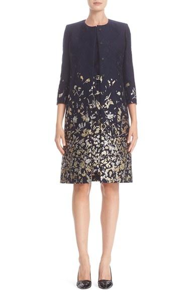 Women's Oscar De La Renta Embroidered Floral Cloque Coat