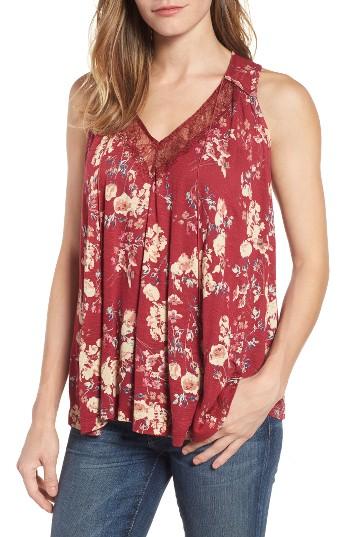 Women's Lucky Brand Wildflower Lace Trim Tank - Burgundy