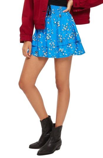 Women's Topshop Tiered Floral Miniskirt Us (fits Like 0) - Blue