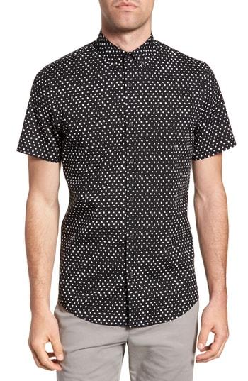 Men's Calibrate Trim Fit Dot Print Sport Shirt - Black