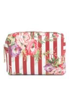 Yoki Bags Stripe Floral Cosmetics Bag, Size - Red