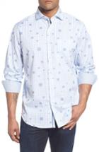 Men's Bugatchi Classic Fit Square Check Sport Shirt - Blue