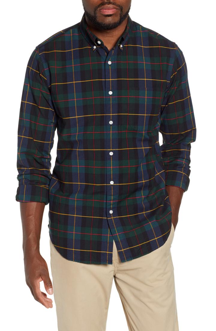Men's J.crew Slim Fit Holiday Tartan Pima Cotton Oxford Shirt - Blue