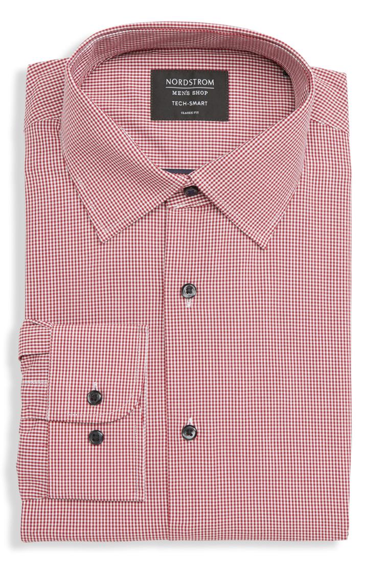 Men's Nordstrom Men's Shop Tech-smart Classic Fit Stretch Check Dress Shirt .5 - 34/35 - Red