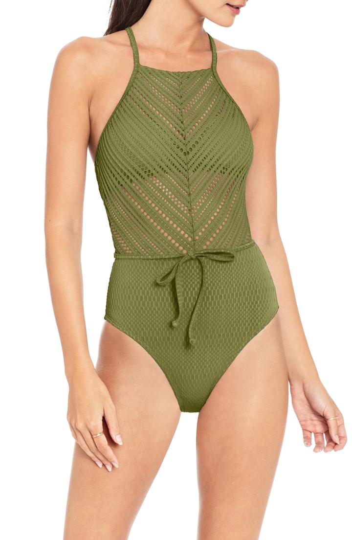 Women's Robin Piccone Perla High Neck One-piece Swimsuit - Green