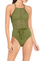 Women's Robin Piccone Perla High Neck One-piece Swimsuit - Green