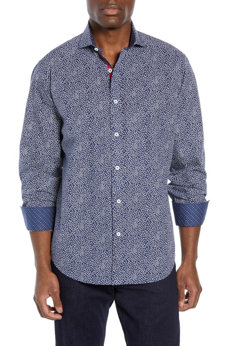 Men's Bugatchi Classic Fit Heart Print Sport Shirt - Blue