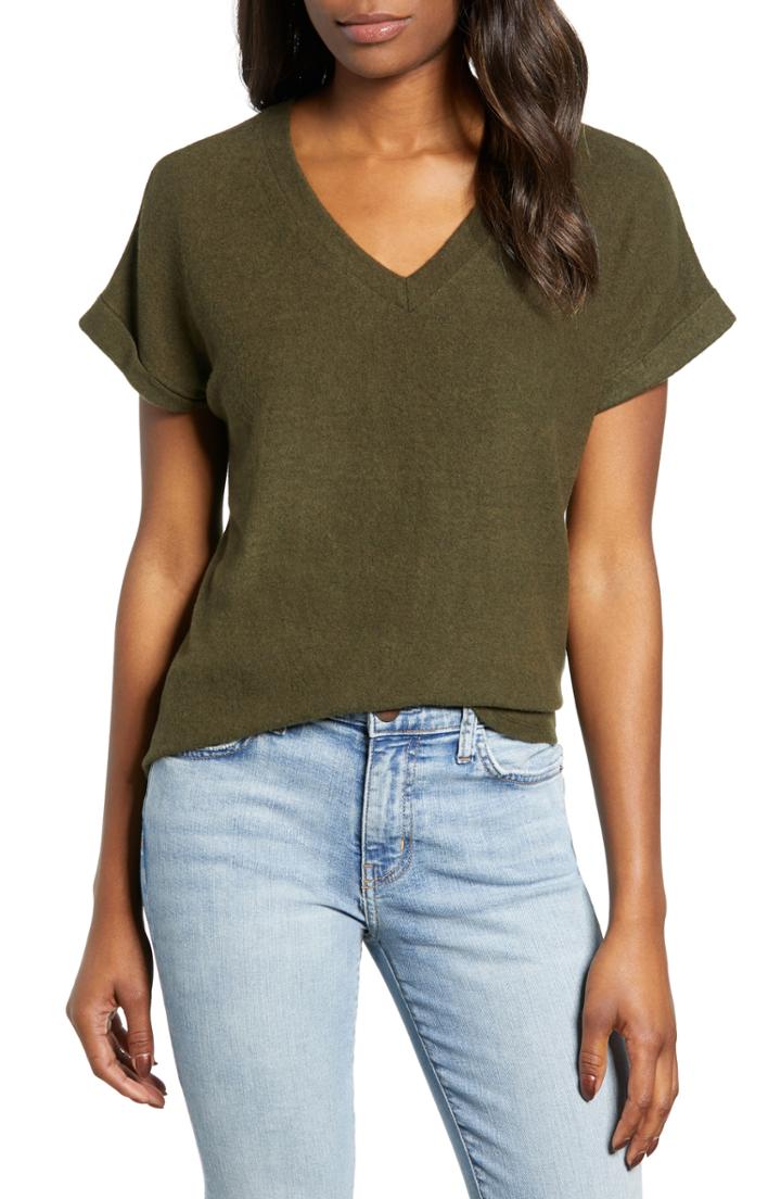 Women's Bobeau Cozy V-neck Tee - Green
