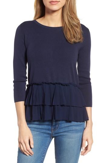 Women's Halogen Woven Ruffle Hem Sweater - Blue