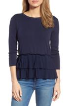 Women's Halogen Woven Ruffle Hem Sweater - Blue