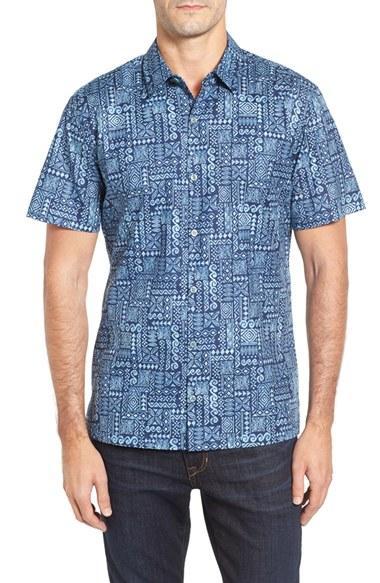 Men's Tori Richard Tapa Town Fit Camp Shirt, Size Small - Blue