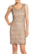 Women's Pisarro Nights Embellished Mesh Sheath Dress - Beige