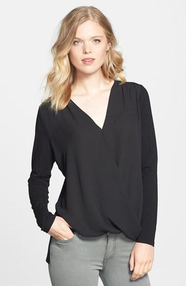 Women's Vince Camuto Georgette & Jersey Faux Wrap Blouse