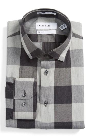 Men's Calibrate Trim Fit Non-iron Stretch Check Dress Shirt .5 32/33 - Black