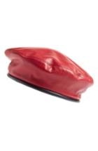 Women's Eric Javits Lambskin Leather Beret - Burgundy