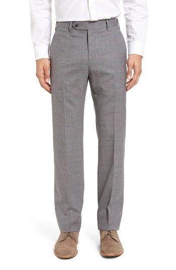 Men's Zanella Devon Flat Front Windowpane Wool Trousers