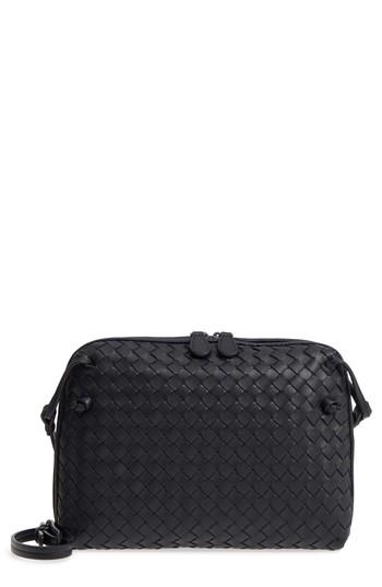 Bottega Veneta Nodini Woven Leather Crossbody Bag - Black