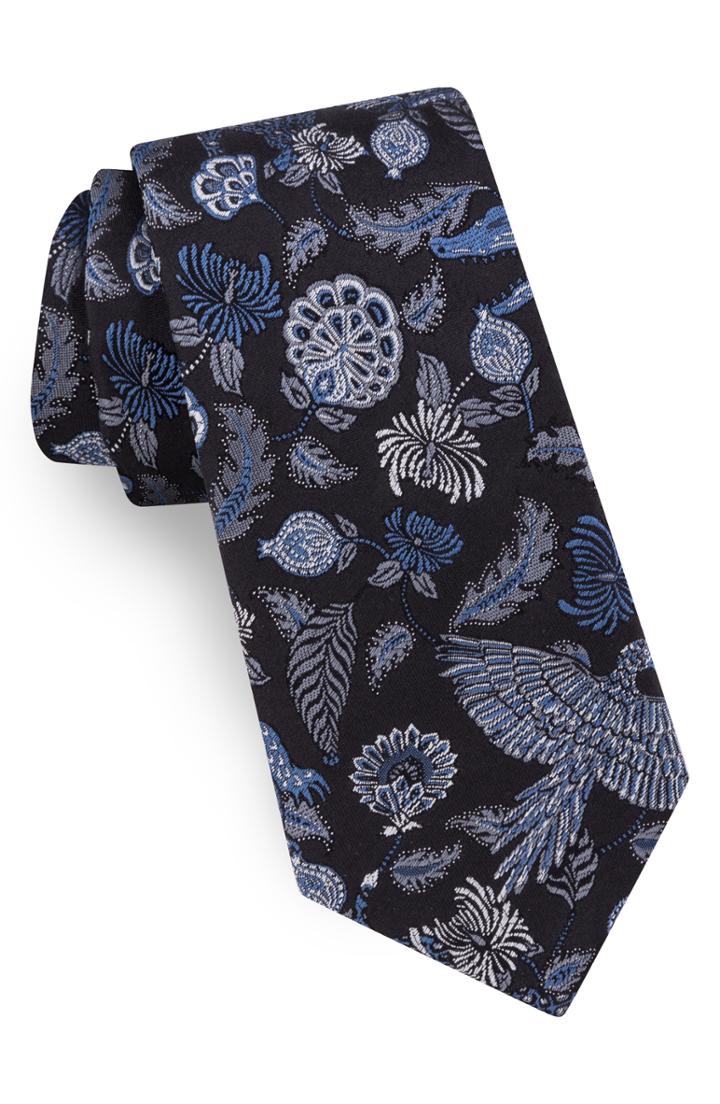 Men's Ted Baker London Alligator Floral Silk Tie, Size - Blue
