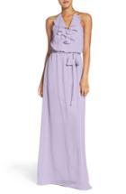 Women's Nouvelle Amsale 'dani' Ruffle Neck V-neck Halter Gown, Size - Blue