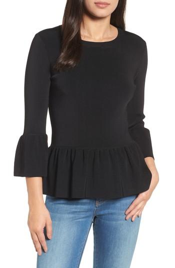 Women's Halogen Peplum Ruffle Sweater - Black