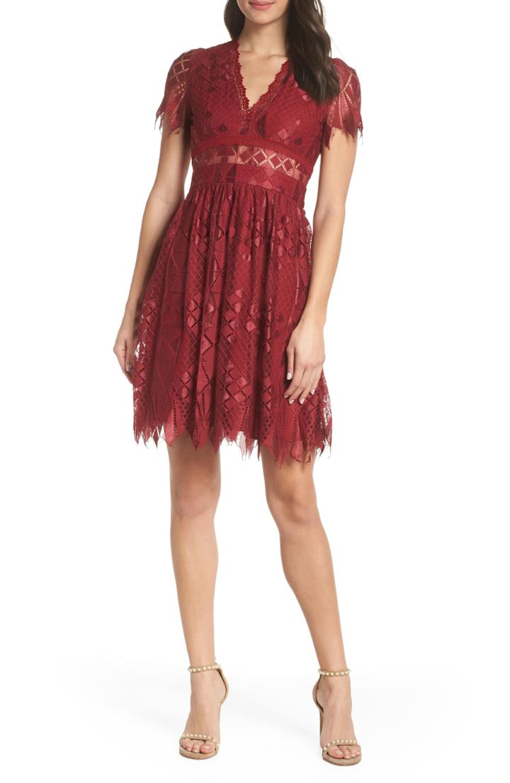 Women's Foxiedox Bravo Zulu Lace Fit & Flare Dress - Burgundy