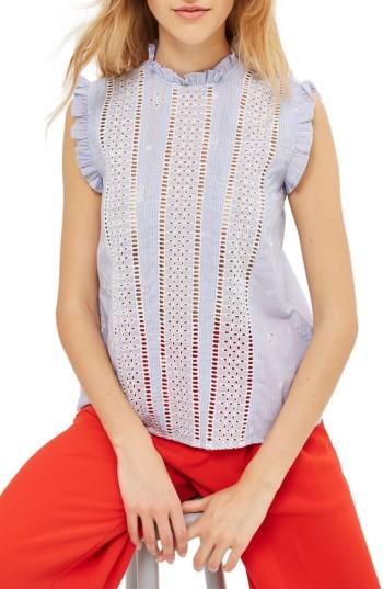 Women's Topshop Broderie Ruffle Top Us (fits Like 2-4) - Blue