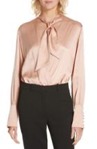 Women's Jonathan Simkhai Tie Neck Silk Charmeuse Bodysuit - Pink