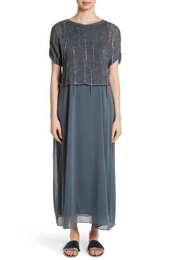 Women's Fabiana Filippi Knit Overlay Stretch Silk Dress Us / 38 It - Grey