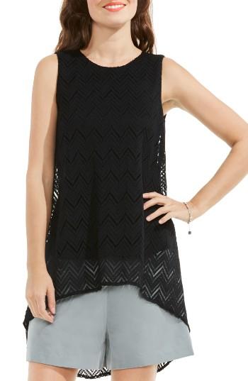 Women's Vince Camuto High/low Herringbone Lace Blouse - Black