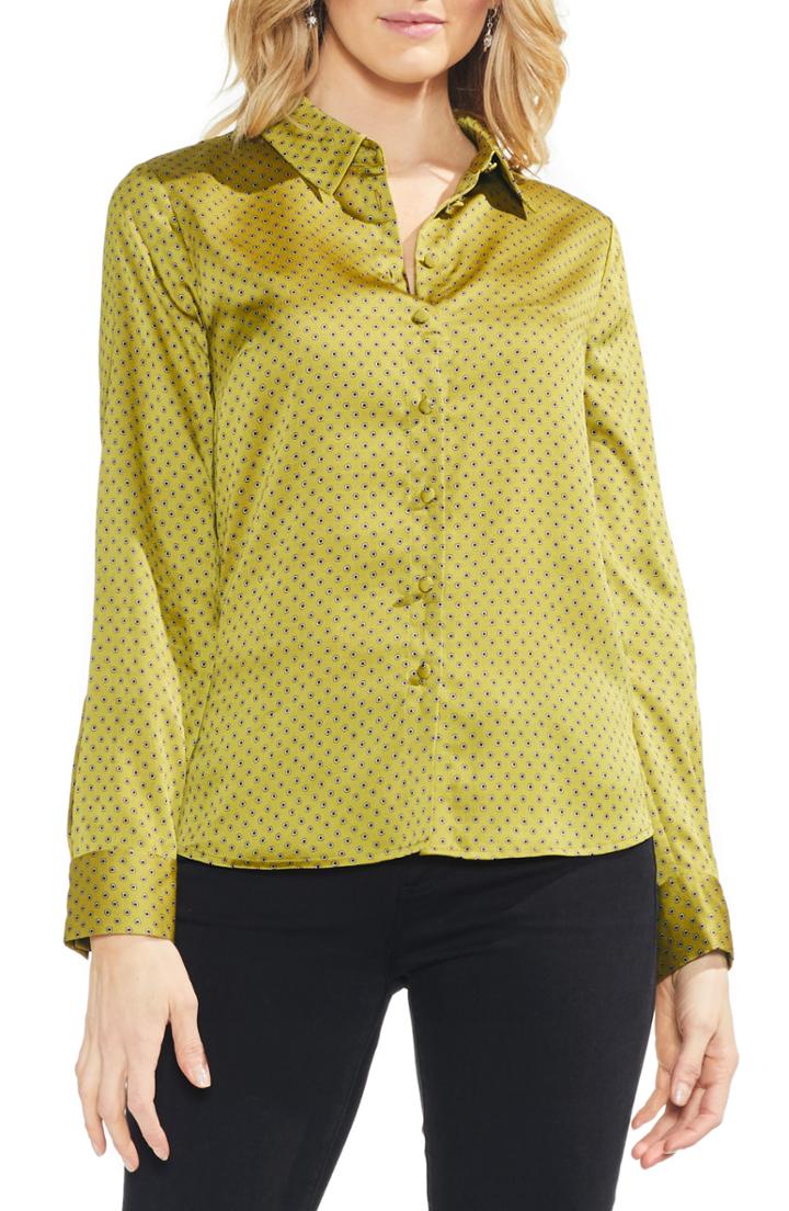 Women's Vince Camuto Floral Story Smocked Mock Neck Blouse - Black