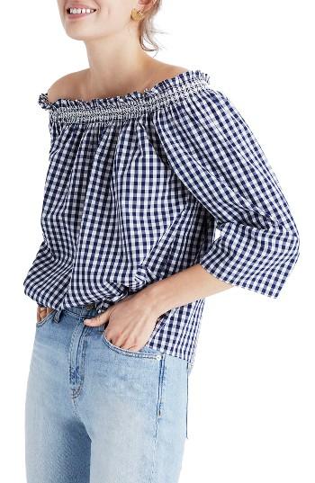 Women's Madewell Smocked Gingham Off The Shoulder Top
