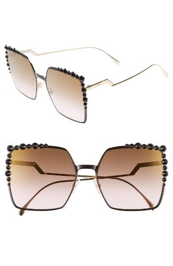 Women's Fendi 60mm Gradient Square Cat Eye Sunglasses - Black