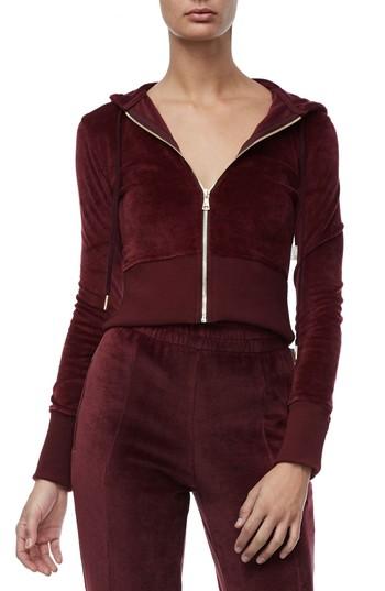 Women's Good American Crop Velour Hoodie - Red