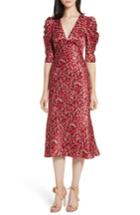 Women's Saloni Colette Puff Sleeve Silk Dress - Red