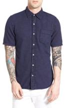 Men's True Religion Brand Jeans Acid Wash Short Sleeve Woven Shirt - Blue
