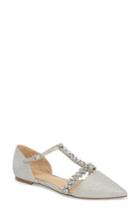 Women's Jewel Badgley Mischka Maury Embellished T-strap Flat M - Metallic